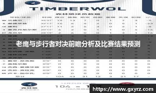 老鹰与步行者对决前瞻分析及比赛结果预测